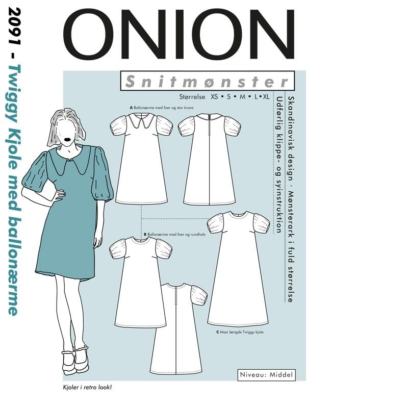 Onion Snitmønstre 2091 (Twiggy kjole med ballonærme)
