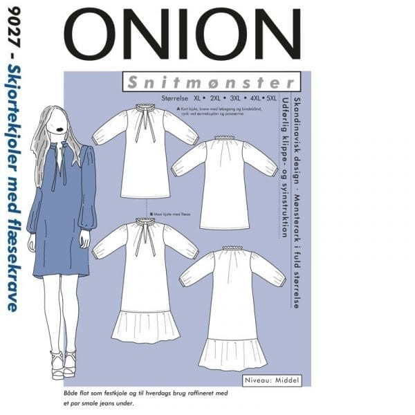 Onion Snitmønstre 9027 (Skjortekjoler med flæsekrave)