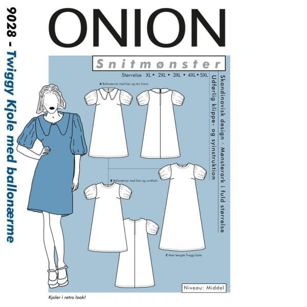 Onion Snitmønstre 9028 (Twiggy kjole med ballonærme)