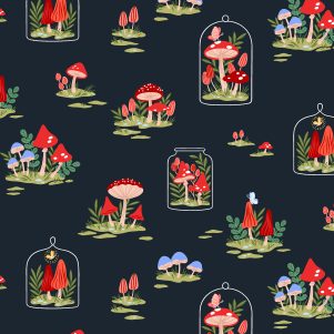 Mushroom Garden, Navy, Garden & Globe Mushroom Garden, Navy, Garden & Globe