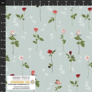 Poplin M/Små Blomster, Støvet Grøn, Avalana Poplin M/Små Blomster, Støvet Grøn, Avalana