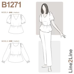 Line2Line B1271, Peplum bluse m/pufærmer & elastik Line2Line B1271, Peplum bluse m/pufærmer & elastik
