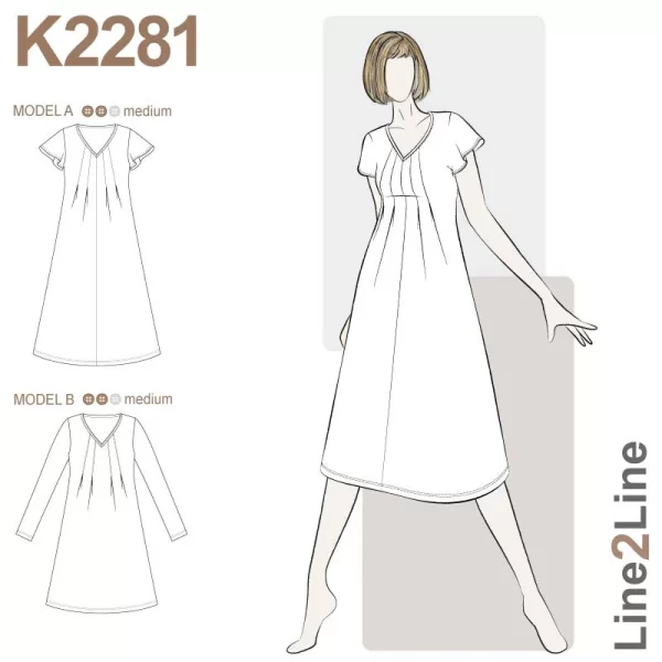 Line2Line K2281, Kjole m/læg foran & rynk bag