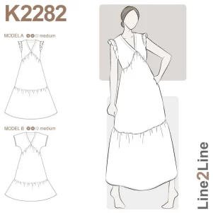 Line2Line K2282, Empirekjole m/rynk & ærmeflæser