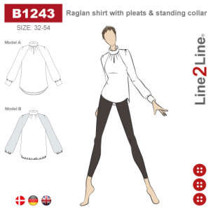 Line2Line B1243, Raglan skjorte m/læg & ståkrave Line2Line B1243, Raglan skjorte m/læg & ståkrave