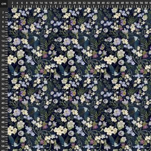 Viskosejersey m/små blomster, Navy, Ecovero, Avalana Viskosejersey m/små blomster, Navy, Ecovero, Avalana