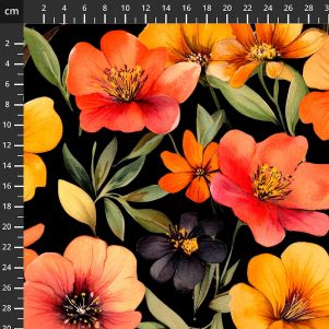 Bomuldsjersey m/store orange/gule blomster, Avalana Bomuldsjersey m/store orange/gule blomster, Avalana