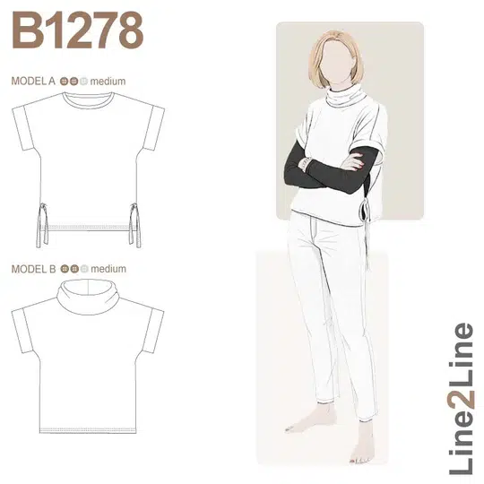 Line2Line B1278, Vest/bluse m/bindebånd i siden