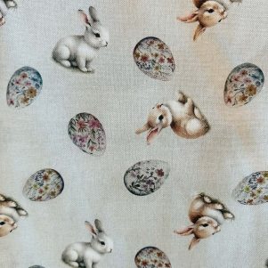 Kraftig bomuld i hørlook M/Påskeæg, vanilje, Eggsplosion Kraftig bomuld i hørlook M/Påskeæg, vanilje, Eggsplosion