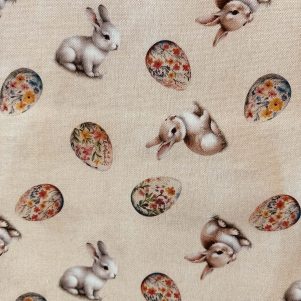 Kraftig bomuld i hørlook M/Påskeæg, vanilje, Eggsplosion Kraftig bomuld i hørlook M/Påskeæg, vanilje, Eggsplosion