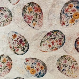 Kraftig bomuld i hørlook M/Påskeæg, vanilje, Eggsplosion Kraftig bomuld i hørlook M/Påskeæg, vanilje, Eggsplosion