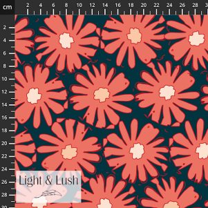 Twill Vævet Viskose m/Store orange blomster, "Light & Lush 26 summer" Twill Vævet Viskose m/Store orange blomster, "Light & Lush 26 summer"