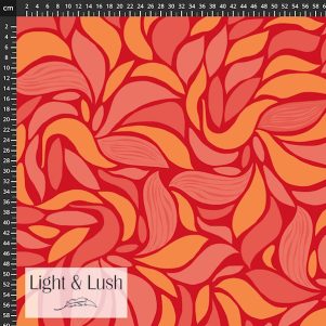 Twill Vævet Viskose m/orange bladmønster, "Light & Lush 26 summer" Twill Vævet Viskose m/orange bladmønster, "Light & Lush 26 summer"