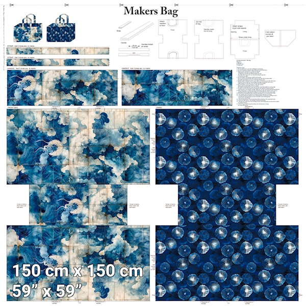 Panel t/Makers Bag m/mønstret denim print, Panel (150x150cm.) Panel t/Makers Bag m/mønstret denim print, Panel (150x150cm.)