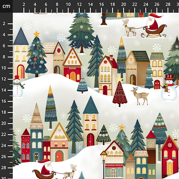 Juleby, "Nordic Holiday Village, Cream Santa Scene" by Mary Jane