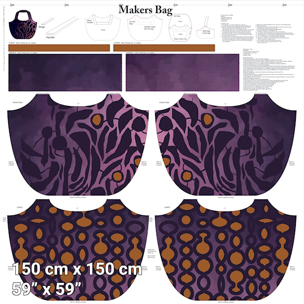 Panel t/Makers Bag big shopper m/lilla print, Panel (150x150cm.)
