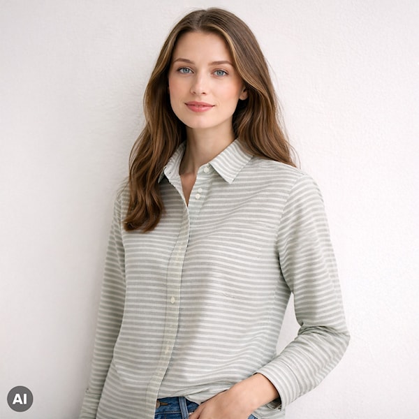 Cotton Stripe m/Råhvide & støvede gråblå striber, "Light & Lush" Cotton Stripe m/Råhvide & støvede gråblå striber, "Light & Lush"
