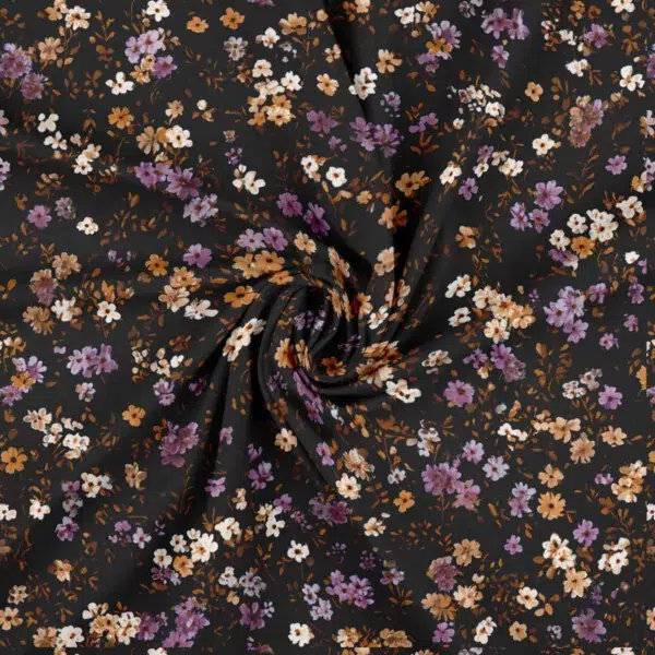 BOMULDSJERSEY M/SMÅ BLOMSTER, MØRK BUND BOMULDSJERSEY M/SMÅ BLOMSTER, MØRK BUND