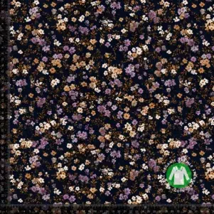 BOMULDSJERSEY M/SMÅ BLOMSTER, MØRK BUND BOMULDSJERSEY M/SMÅ BLOMSTER, MØRK BUND