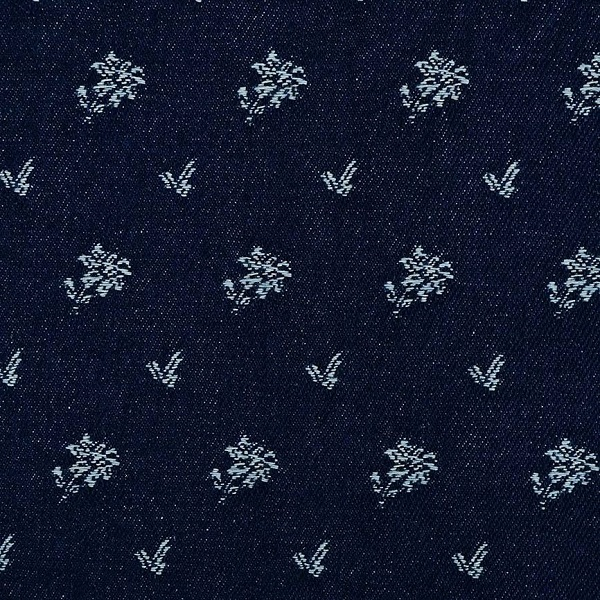 Denim u/stræk m/blomsterbroderi, Mørkeblå Denim u/stræk m/blomsterbroderi, Mørkeblå