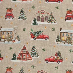 Fast Bomuld M/Julebilleder, Mørk sand, Santa Fast Bomuld M/Julebilleder, Mørk sand, Santa