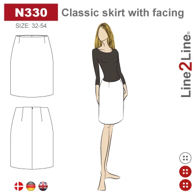 Line2Line Snitmønster N330, Klassisk nederdel med belægning
